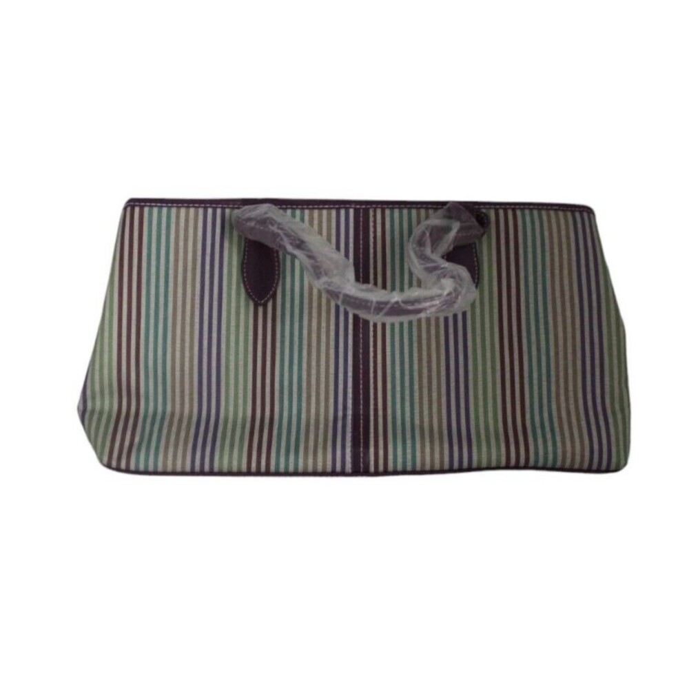 Womens Tote Canvas Large Handbag Purple Striped Fashion Bag With Wristlet NWOT
